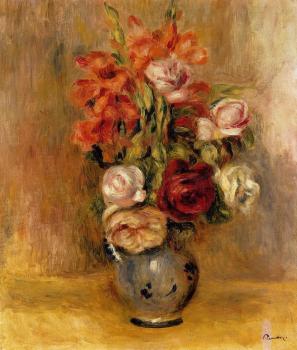 Pierre Auguste Renoir : Vase of Gladiolas and Roses